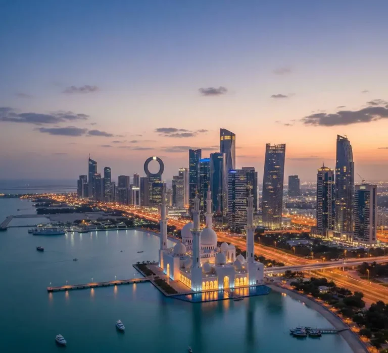 Abu Dhabi skyline showing top residential areas and investment hotspots for rental ROI in 2026